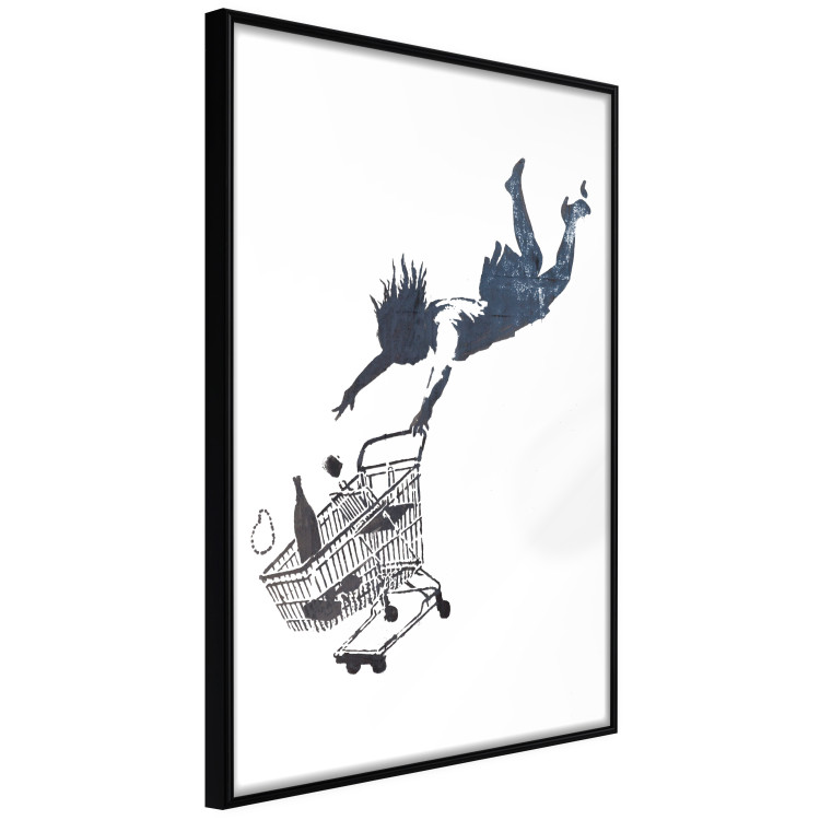 Poster Shopping Frenzy - black and white mural with a character and shopping cart in Banksy style 118698 additionalImage 10
