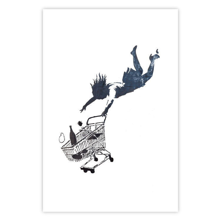 Poster Shopping Frenzy - black and white mural with a character and shopping cart in Banksy style 118698 additionalImage 19