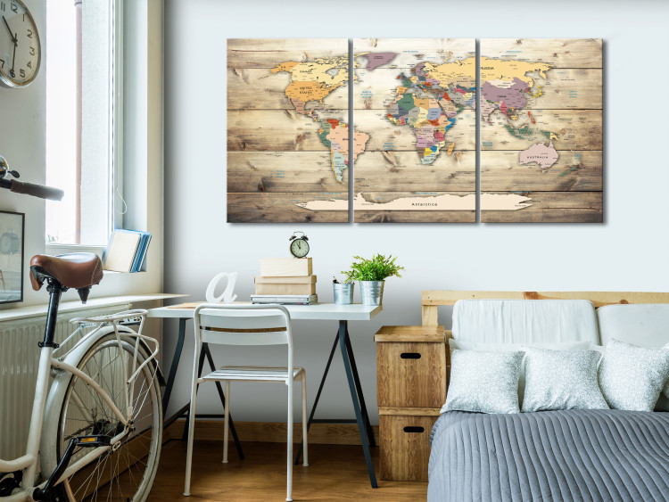 Canvas Print World Map: Colourful Continents (3 Parts) 122198 additionalImage 3