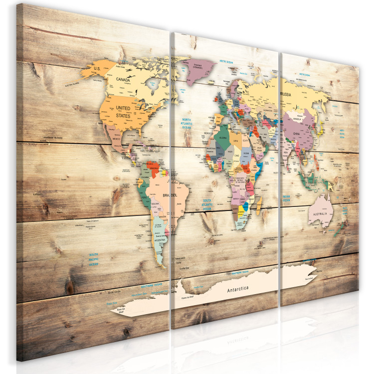 Canvas Print World Map: Colourful Continents (3 Parts) 122198 additionalImage 2