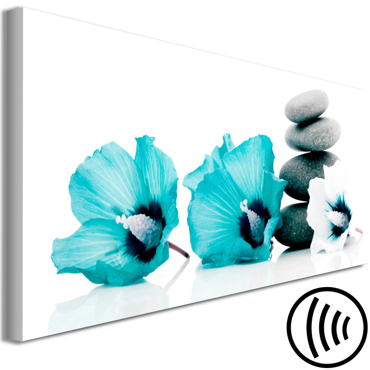 Canvas Art Print Feng shui composition - stones and blue flowers on a white background 123398 additionalImage 6