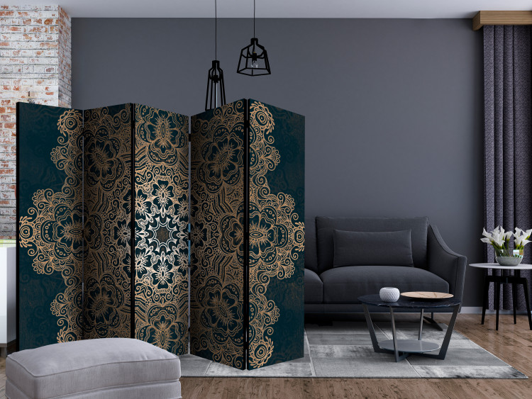 Room Divider Screen Intricate Design II (5-piece) - golden oriental Mandala in black 124098 additionalImage 4