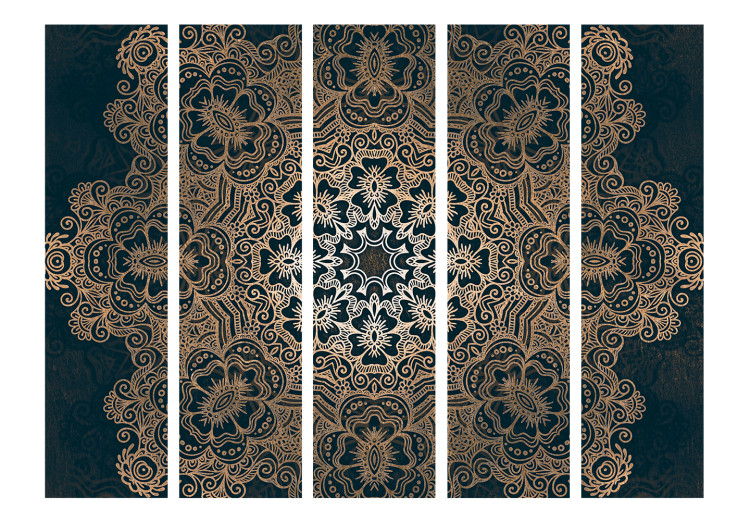 Room Divider Screen Intricate Design II (5-piece) - golden oriental Mandala in black 124098 additionalImage 3