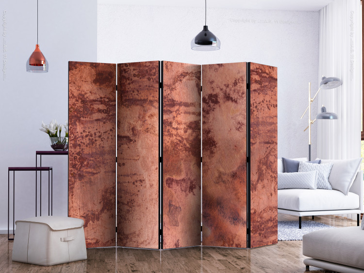 Folding Screen Red Sheet II (5-piece) - composition with a stone texture 124298 additionalImage 2
