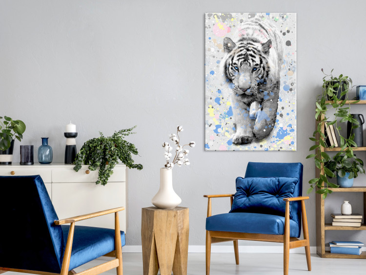 Canvas White Tiger (1-part) vertical - animal with colorful additions 127798 additionalImage 3