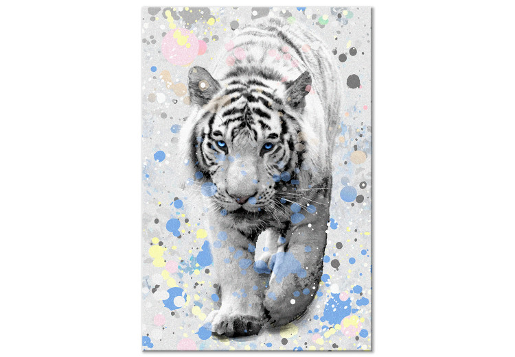 Canvas White Tiger (1-part) vertical - animal with colorful additions 127798