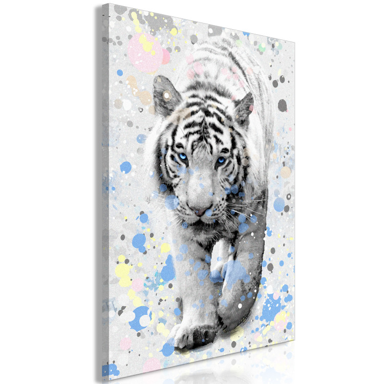 Canvas White Tiger (1-part) vertical - animal with colorful additions 127798 additionalImage 2
