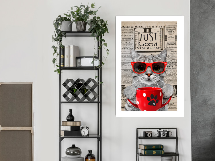Poster Cat with Coffee - funny composition with domestic pet and text in the background 129098 additionalImage 3