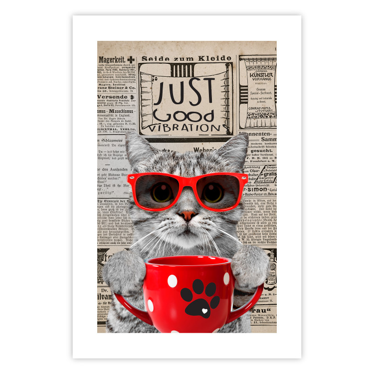 Poster Cat with Coffee - funny composition with domestic pet and text in the background 129098 additionalImage 19