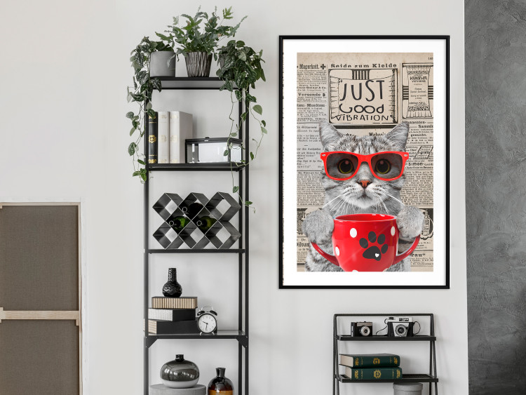 Poster Cat with Coffee - funny composition with domestic pet and text in the background 129098 additionalImage 18
