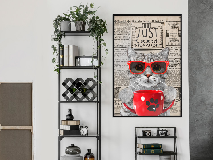 Poster Cat with Coffee - funny composition with domestic pet and text in the background 129098 additionalImage 4