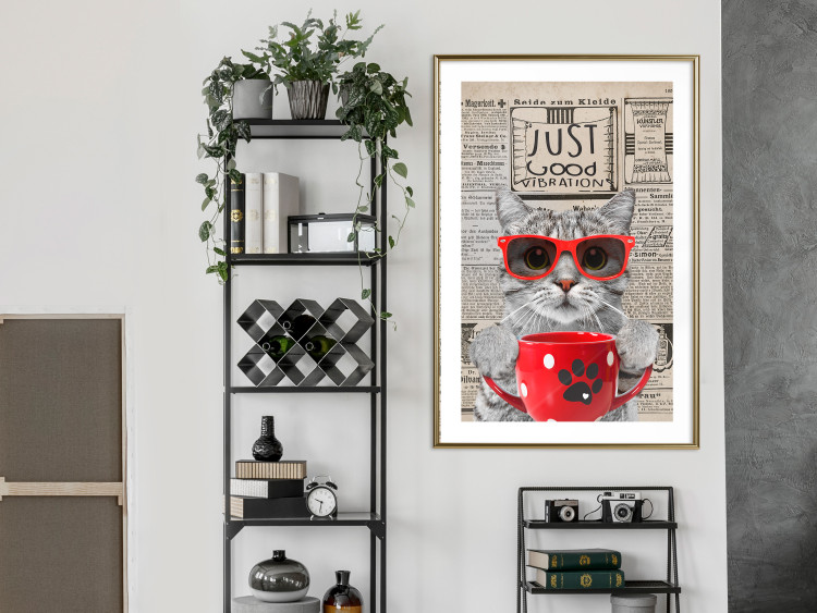 Poster Cat with Coffee - funny composition with domestic pet and text in the background 129098 additionalImage 13