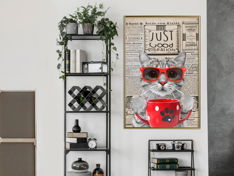 Poster Cat with Coffee - funny composition with domestic pet and text in the background 129098 additionalImage 5