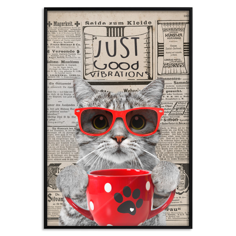Poster Cat with Coffee - funny composition with domestic pet and text in the background 129098 additionalImage 16