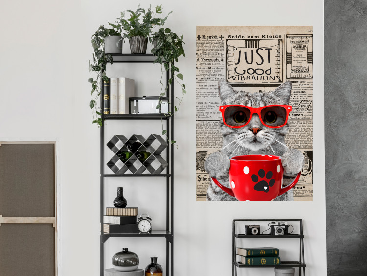 Poster Cat with Coffee - funny composition with domestic pet and text in the background 129098 additionalImage 2