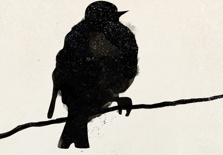 Poster Frozen Sparrows - black birds on wires on delicate colored background 129598 additionalImage 5