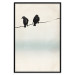 Poster Frozen Sparrows - black birds on wires on delicate colored background 129598 additionalThumb 18