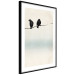 Poster Frozen Sparrows - black birds on wires on delicate colored background 129598 additionalThumb 12