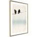 Poster Frozen Sparrows - black birds on wires on delicate colored background 129598 additionalThumb 10
