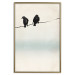Poster Frozen Sparrows - black birds on wires on delicate colored background 129598 additionalThumb 17