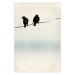 Poster Frozen Sparrows - black birds on wires on delicate colored background 129598