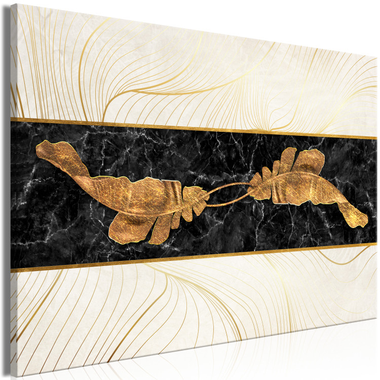 Canvas Print Golden leaves on black marble - art deco style abstraction 131698 additionalImage 2