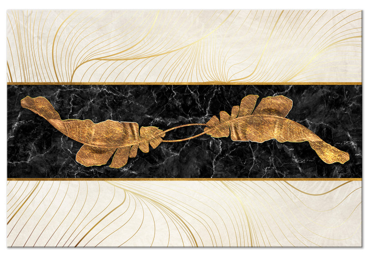Canvas Print Golden leaves on black marble - art deco style abstraction 131698