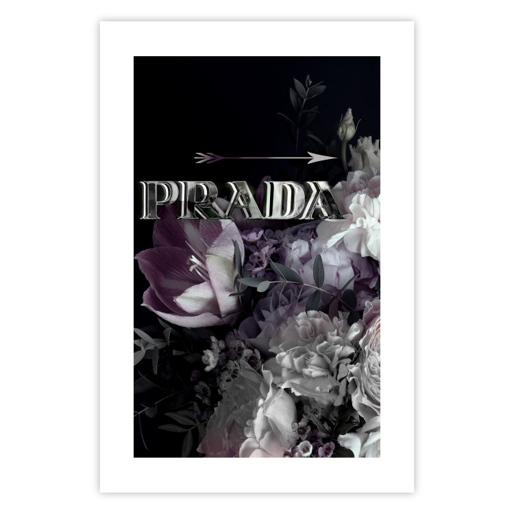 Wall Poster Prada in Flowers - composition of flowers and silver text on a black background 131798 additionalImage 25