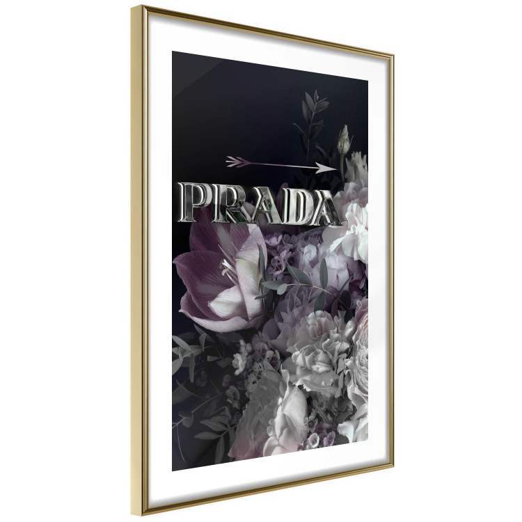 Wall Poster Prada in Flowers - composition of flowers and silver text on a black background 131798 additionalImage 6