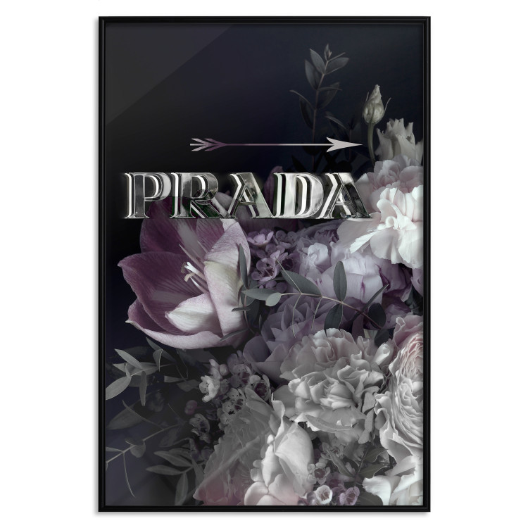 Wall Poster Prada in Flowers - composition of flowers and silver text on a black background 131798 additionalImage 18