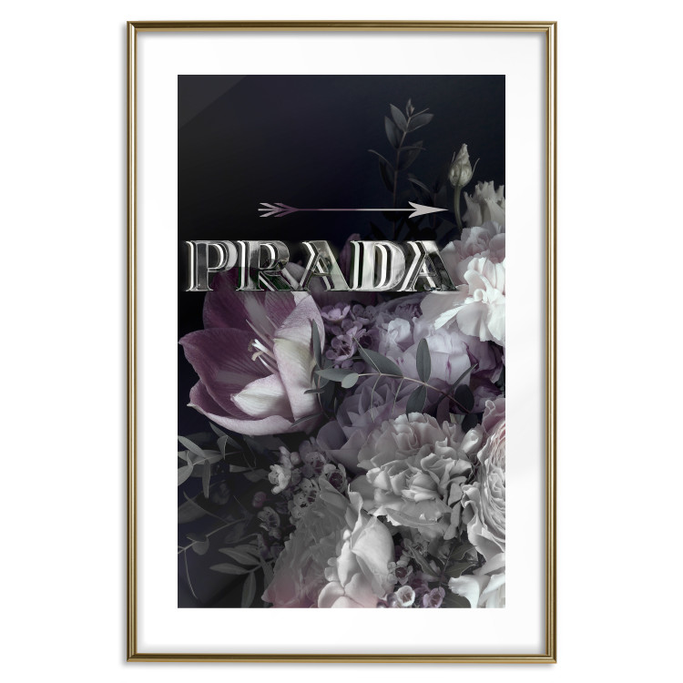 Wall Poster Prada in Flowers - composition of flowers and silver text on a black background 131798 additionalImage 16