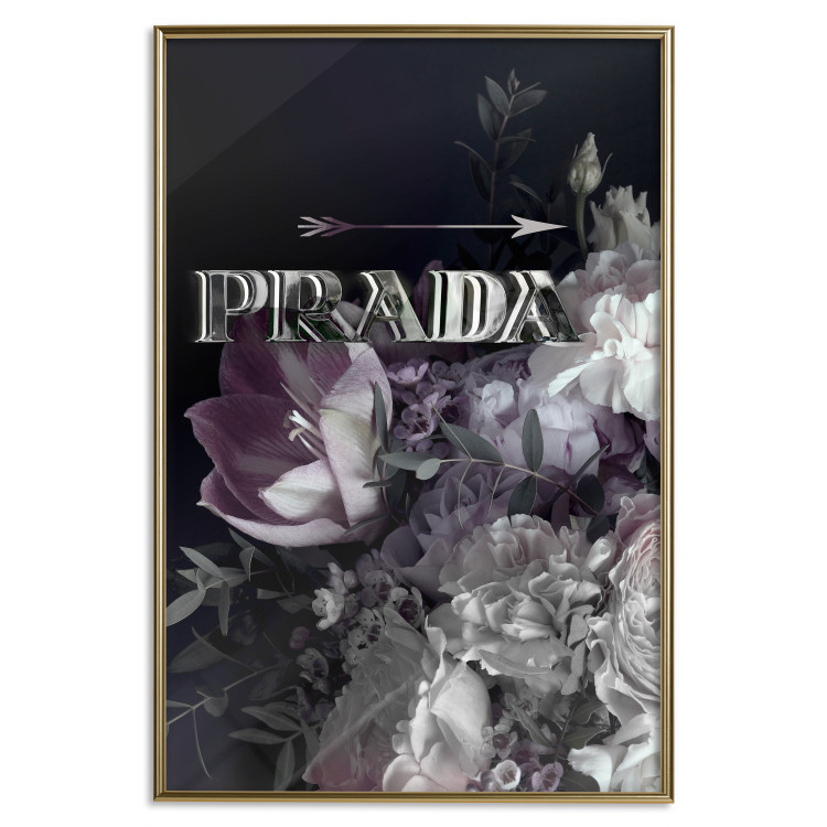 Wall Poster Prada in Flowers - composition of flowers and silver text on a black background 131798 additionalImage 21