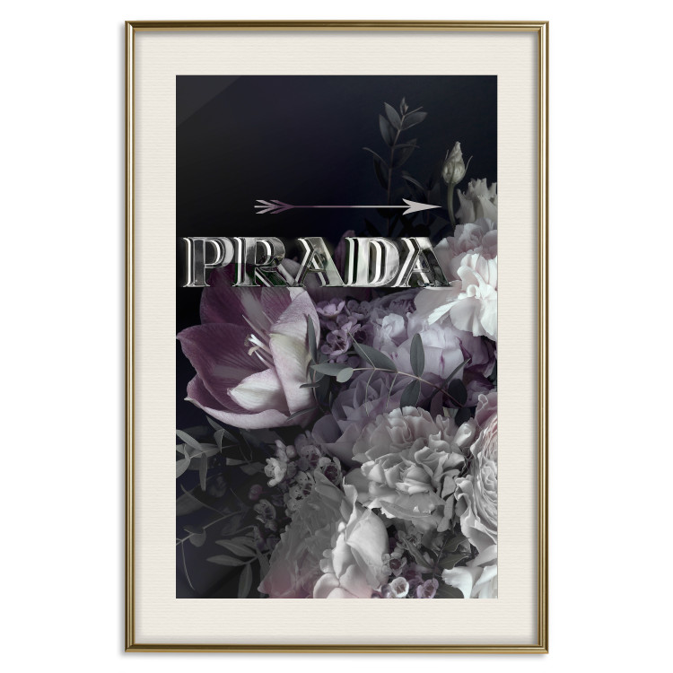 Wall Poster Prada in Flowers - composition of flowers and silver text on a black background 131798 additionalImage 20