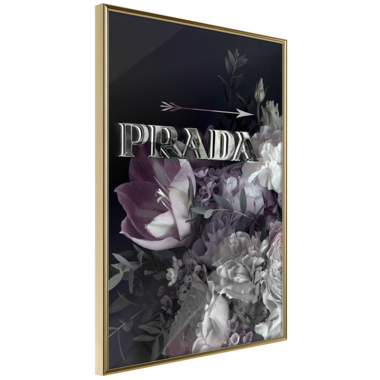 Wall Poster Prada in Flowers - composition of flowers and silver text on a black background 131798 additionalImage 8