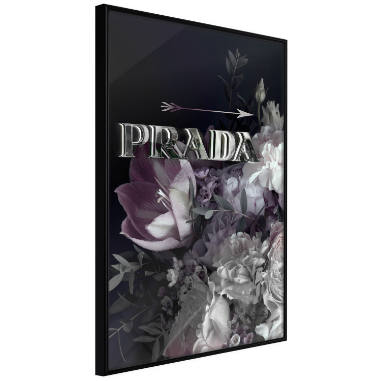 Wall Poster Prada in Flowers - composition of flowers and silver text on a black background 131798 additionalImage 5