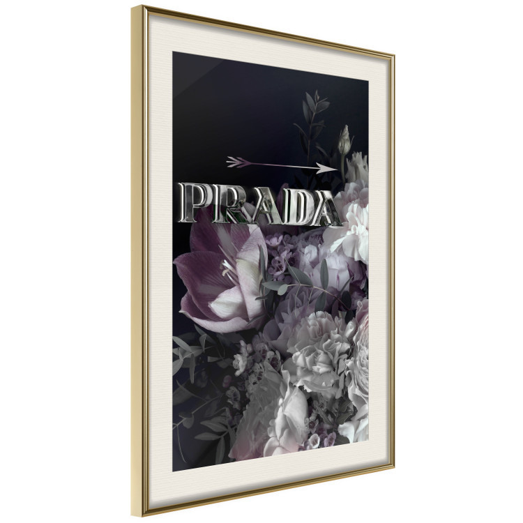 Wall Poster Prada in Flowers - composition of flowers and silver text on a black background 131798 additionalImage 4