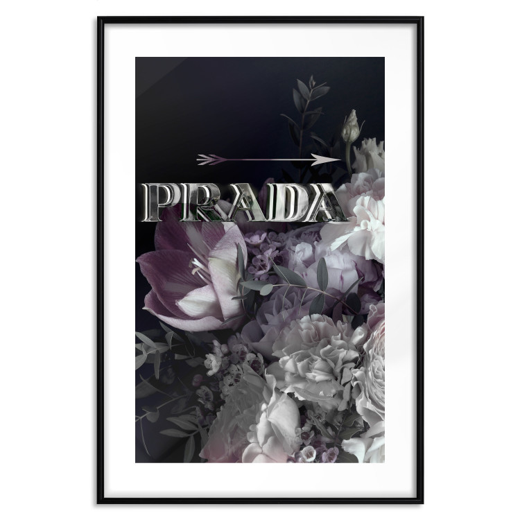 Wall Poster Prada in Flowers - composition of flowers and silver text on a black background 131798 additionalImage 17