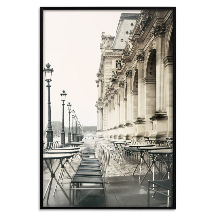 Poster Deserted Cafes - landscape of chairs and tables against architectural backdrop 132298 additionalImage 18