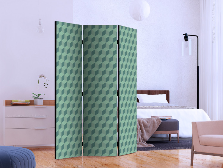 Room Separator Monochromatic Cubes (3-piece) - green geometric 3D background 132698 additionalImage 2