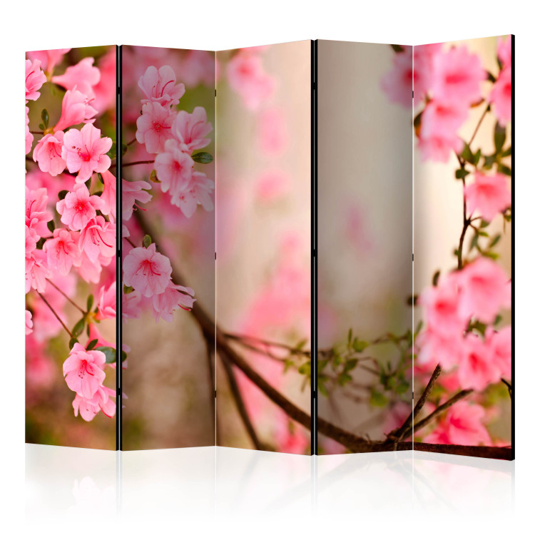 Room Separator Pink Azalea II (5-piece) - composition in pink flowers on branches 132798