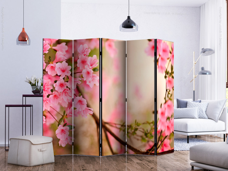Room Separator Pink Azalea II (5-piece) - composition in pink flowers on branches 132798 additionalImage 2
