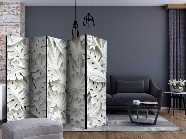 Room Divider Screen White Garden (5-piece) - composition of alabaster flowers and leaves 132898 additionalImage 4