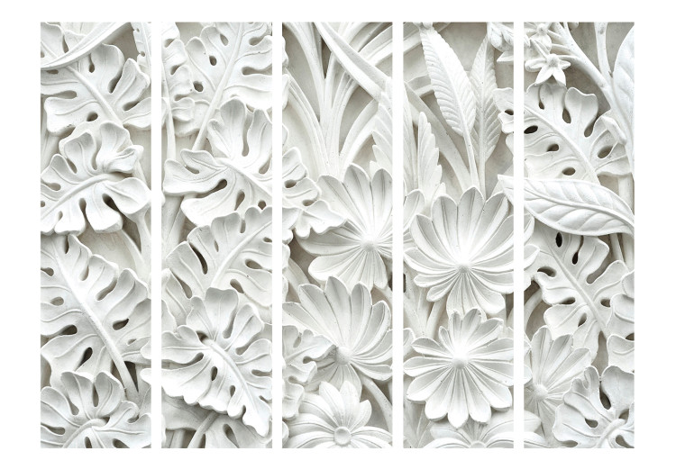 Room Divider Screen White Garden (5-piece) - composition of alabaster flowers and leaves 132898 additionalImage 3
