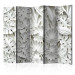 Room Divider Screen White Garden (5-piece) - composition of alabaster flowers and leaves 132898