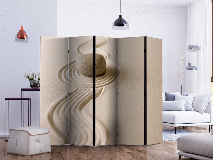 Folding Screen Zen: Balance II (5-piece) - stone and sand in beige composition 133098 additionalImage 2
