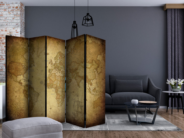 Room Divider Screen Old Map II (5-piece) - composition of continents in retro style 133298 additionalImage 4
