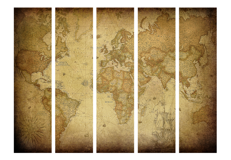 Room Divider Screen Old Map II (5-piece) - composition of continents in retro style 133298 additionalImage 3