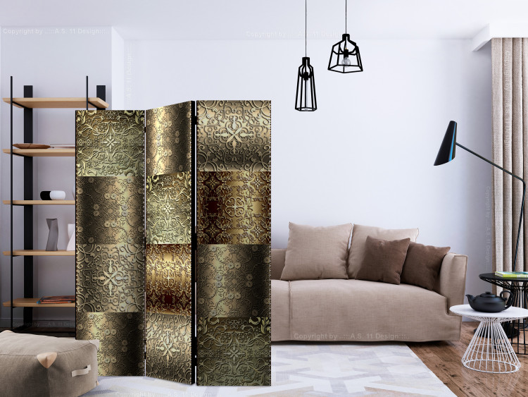 Room Separator Metal Tiles (3-piece) - elegant design in golden ornaments 133398 additionalImage 4