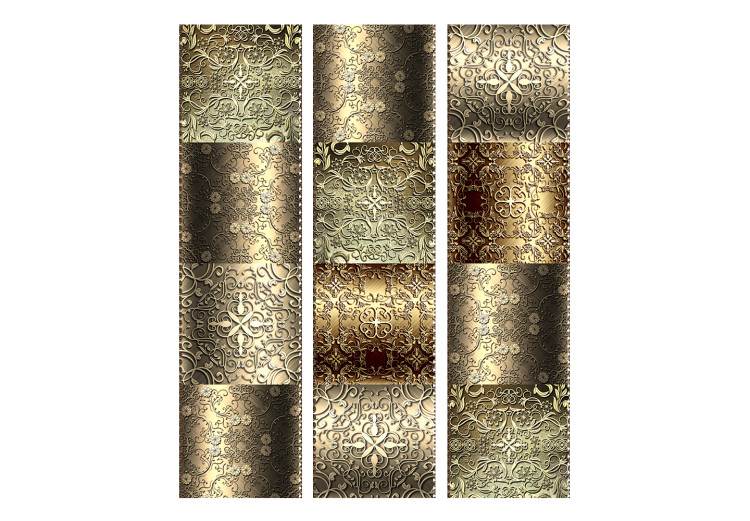 Room Separator Metal Tiles (3-piece) - elegant design in golden ornaments 133398 additionalImage 3