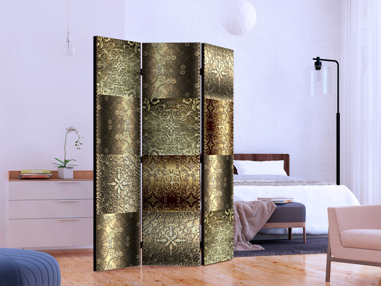 Room Separator Metal Tiles (3-piece) - elegant design in golden ornaments 133398 additionalImage 2